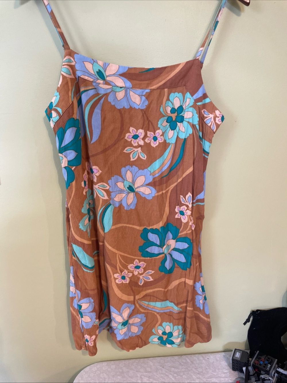 O'Neill Brown Slip Dress with Teal and Lavender Floral Print
